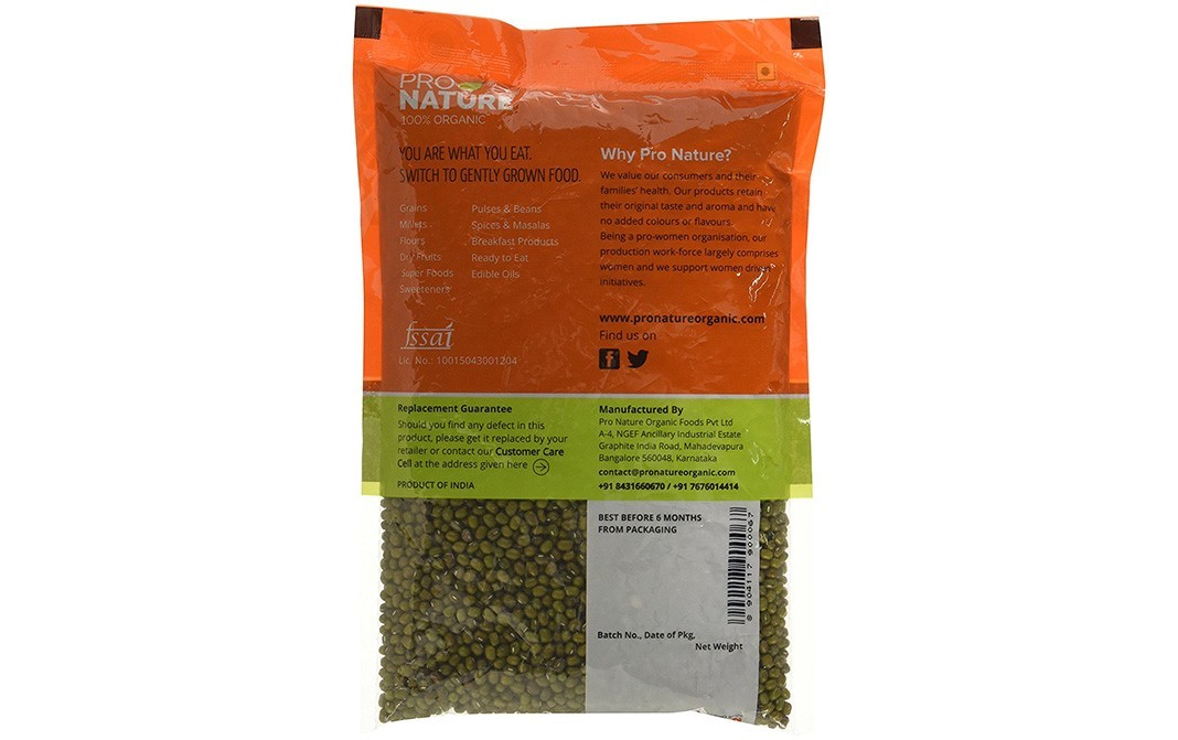 Pro Nature Organic Moong Green Whole   Pack  500 grams